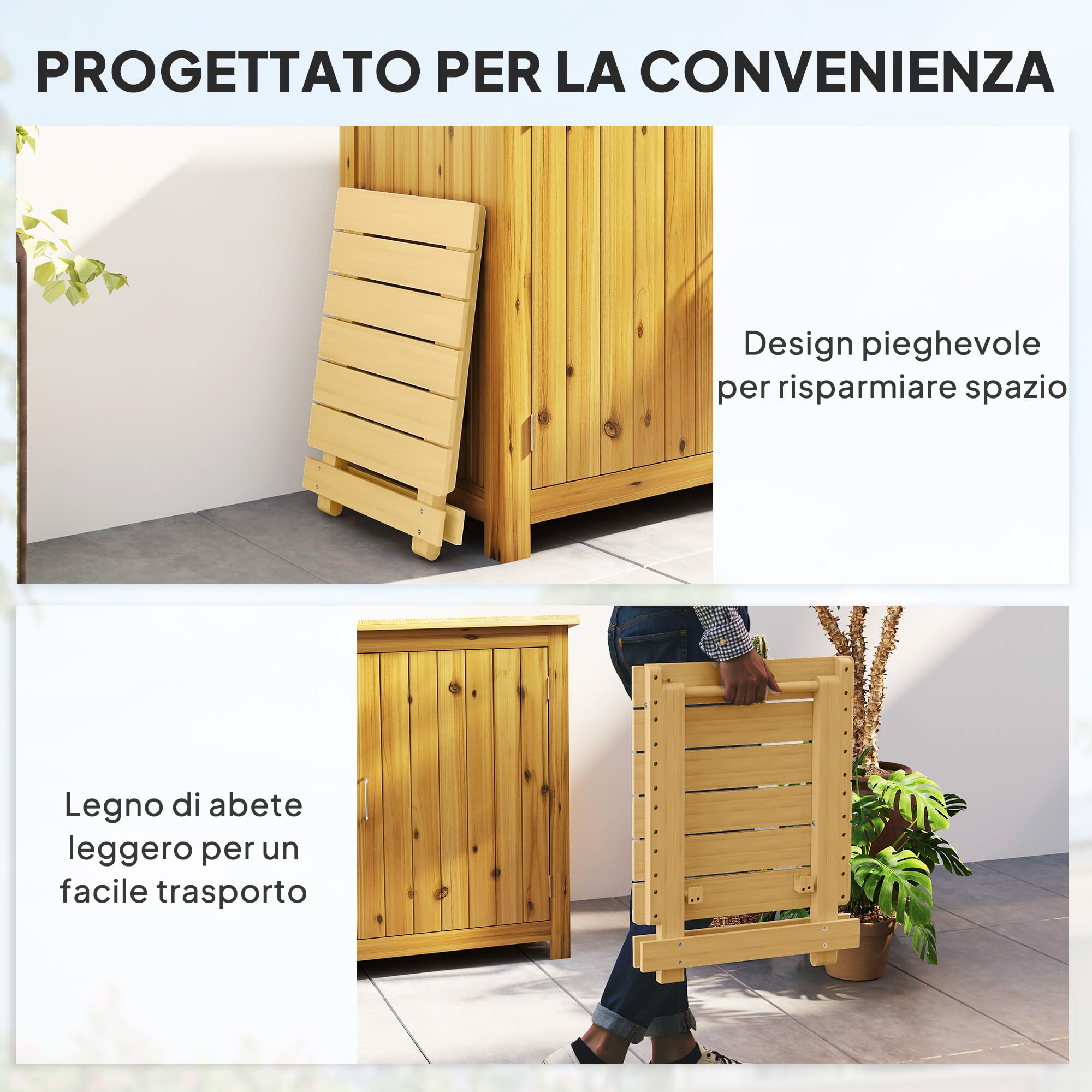 Outsunny Tavolino da Giardino Pieghevole in Legno di Abete, Tavolo da Esterno con Piano a Doghe per Salotto, Balcone e Terrazza, 40x43x40 cm, Legno Naturale
