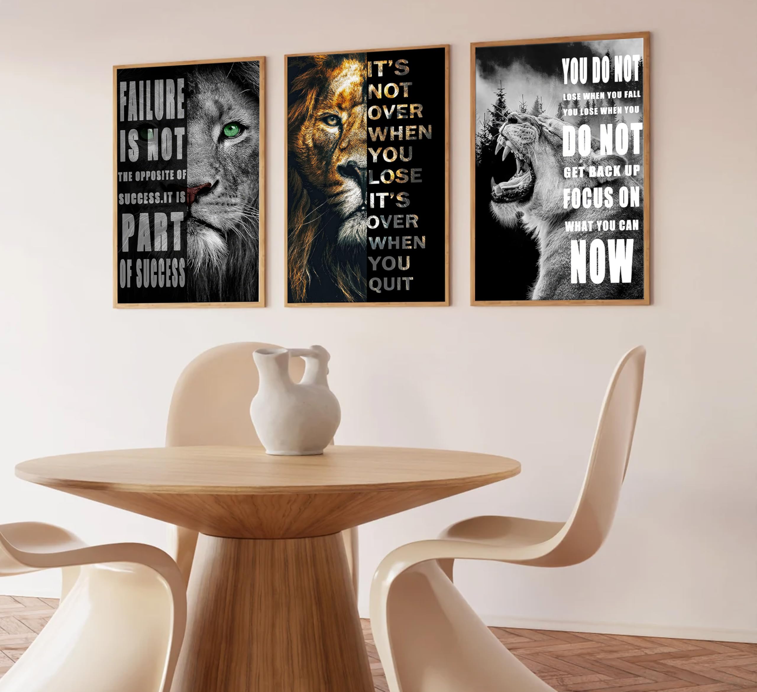 Poster Mural Inspirant – Lion & Citation Motivante – Décoration Bureau