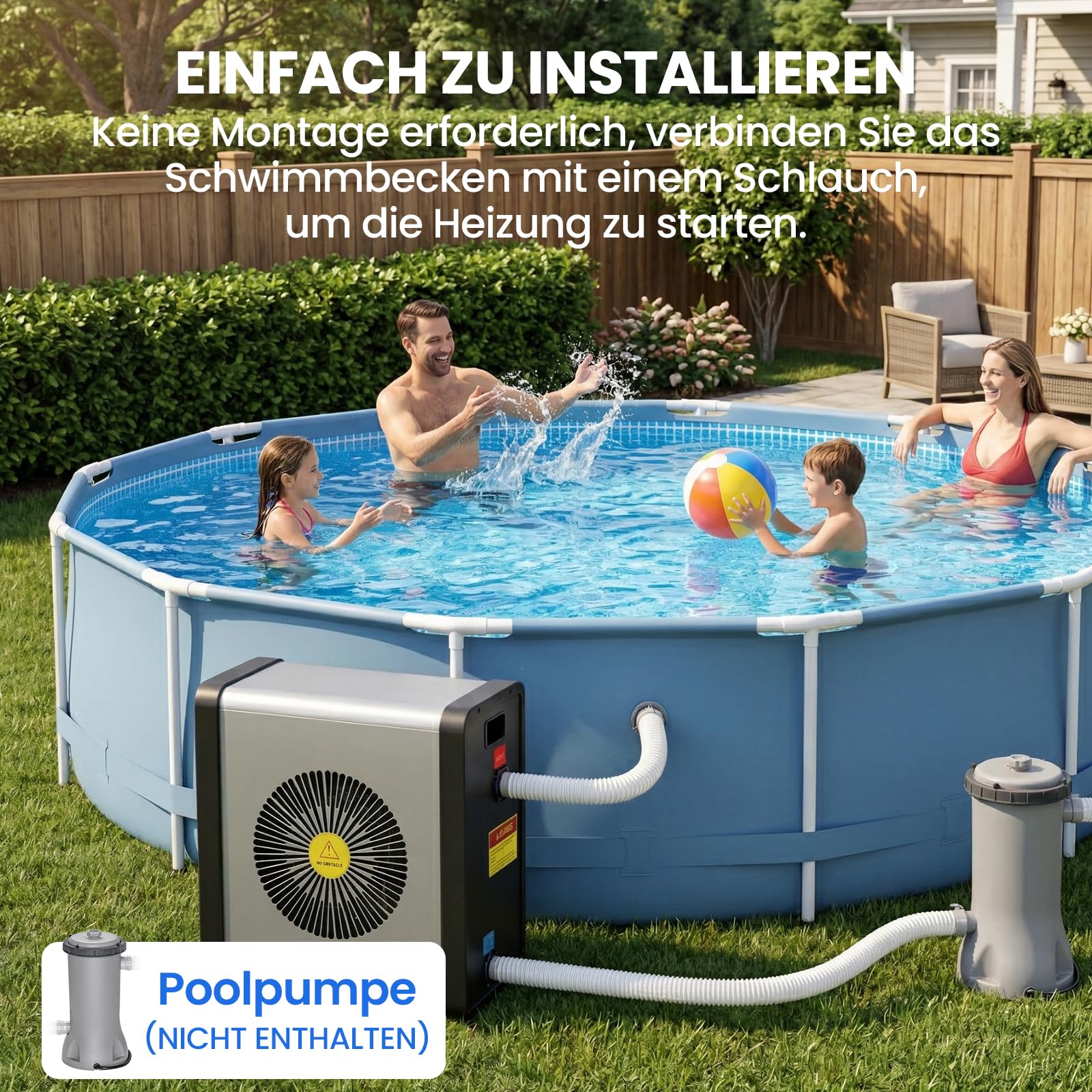 SUNYRISY Pool Wärmepumpe, 5 kW COP 5,5 Poolheizung Elektrisch für Aufstellpools bis zu 20 m³, 17,060 BTU, Mini Pool Heater System für Aufstellpools, Leise, Tragbare Kleine Größe