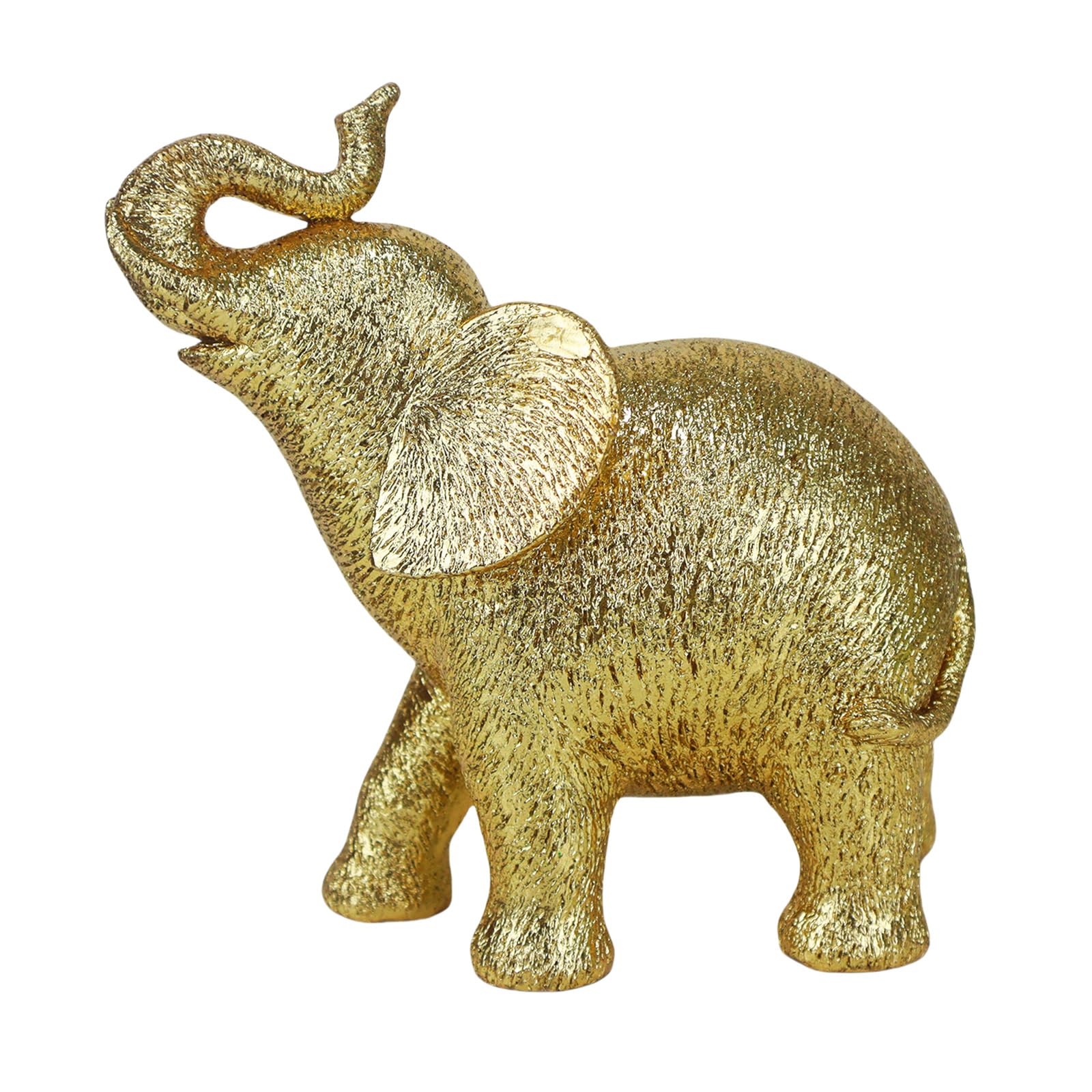 Elephant Statue for Home Decor, 8.6'' H Trunk Facing Upwards Lucky Figurine Living Room Office Decorations, Resin Art Accent Ornaments Gifts (Golden)
