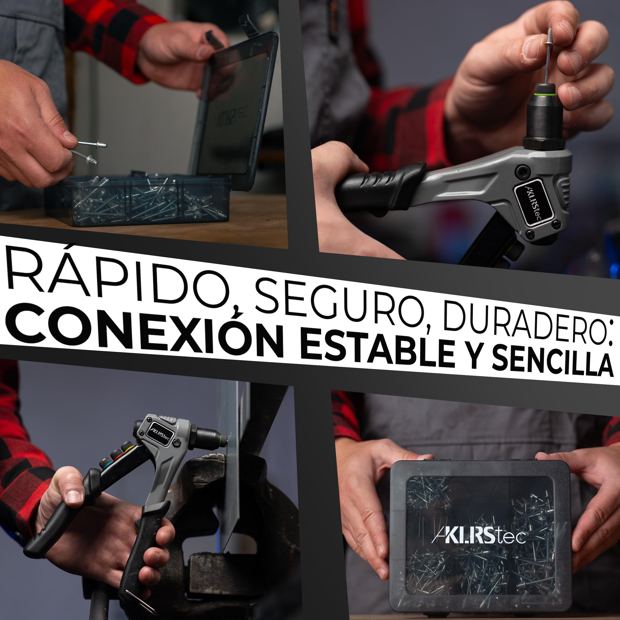 KLRStec Profesional Juego de Remaches Ciegos 500 Piezas de Aluminio y Acero para Remachadora – 125 Piezas de Cada Tamaño 2,4 mm, 3,2 mm, 4,0 mm y 4,8 mm