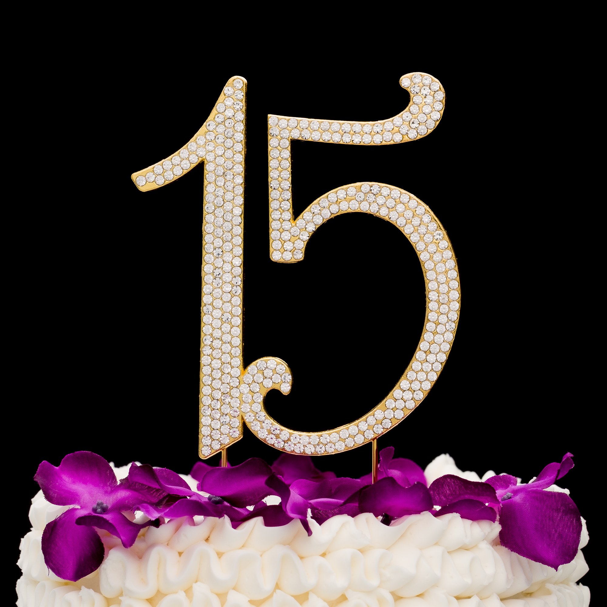 Ella Celebration Gold Quincea??era Cake Topper - Crystal Rhinestone 15th Birthday Decor