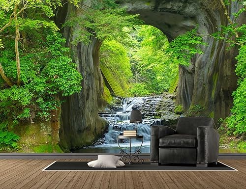 Miniatura 3 de Mural de pared de arroyo forestal, gran paisaje natural, mural para dormitorio, sala de estar, fondo de TV, sofá pared (no autoadhesivo)