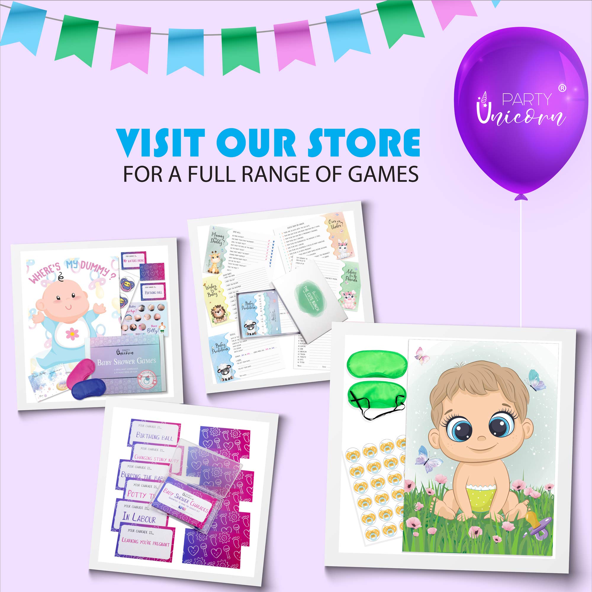 Party Unicorn Pin The Dummy On The Baby Game, Baby Shower Games, Gender