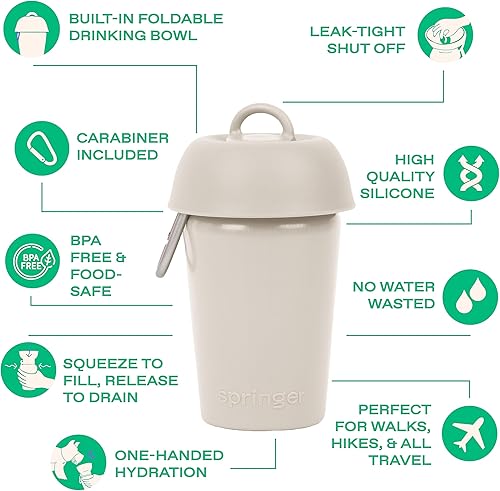 Miniatura 3 de Springer Flip - Botella de agua portátil para perros con cuenco plegable de silicona de grado alimenticio, botella de agua de viaje para perros de