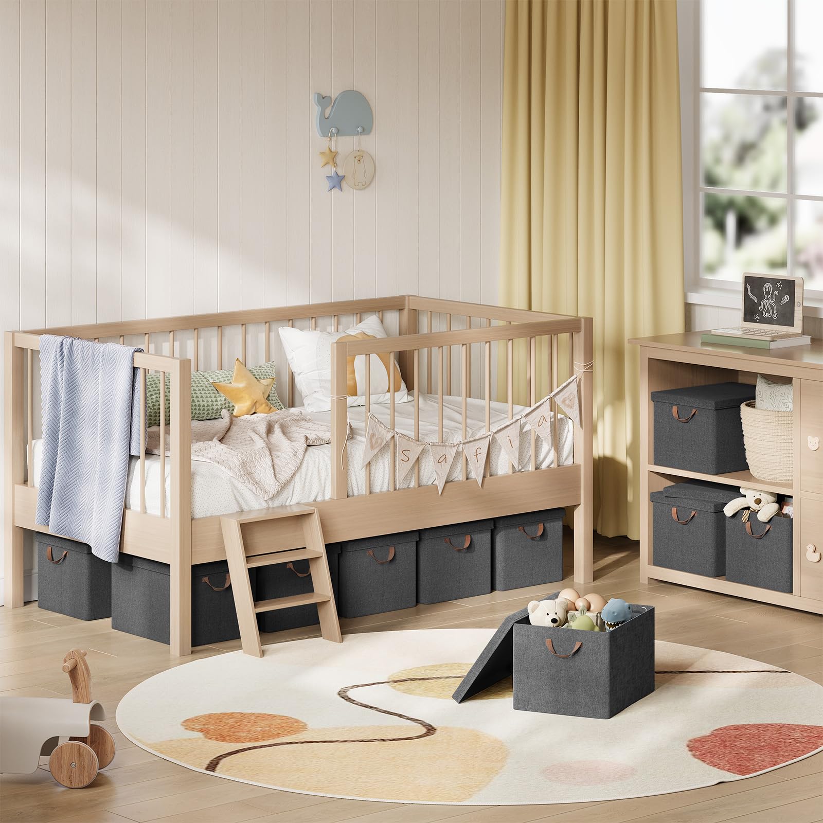 WOLTU Faltbare Aufbewahrungsboxen 10 Stück, mit Deckel, Grau, 48x36x30cm | aus Polyesterstoff, für Schlafzimmer, Arbeitszimmer, Wohnzimmer, Organizer Box mit Griffen, faltbar,
