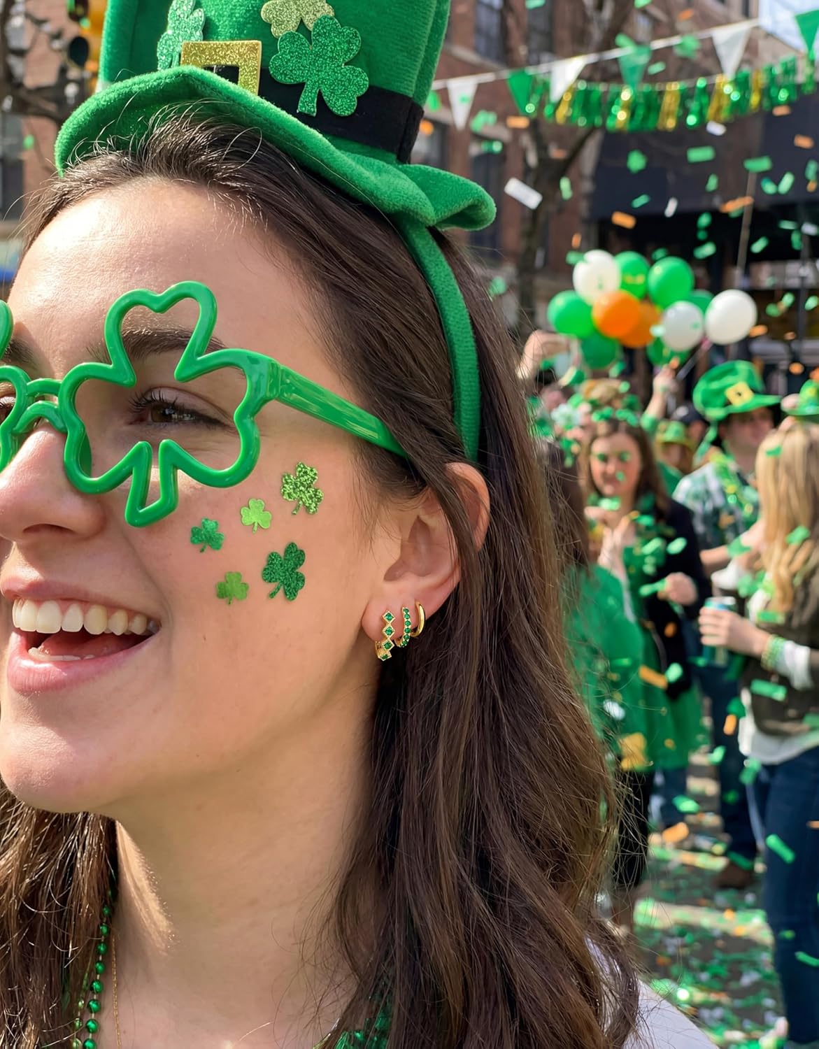 Gelbesty 3 Pairs Gold Black Green Huggie Earrings for Women Stackable, Small Dainty Cartilage Helix Hoops & Hypoallergenic Earring Set, Cute Western Trendy Fashion Jewelry St. Patrick's Day Gifts - Image 4