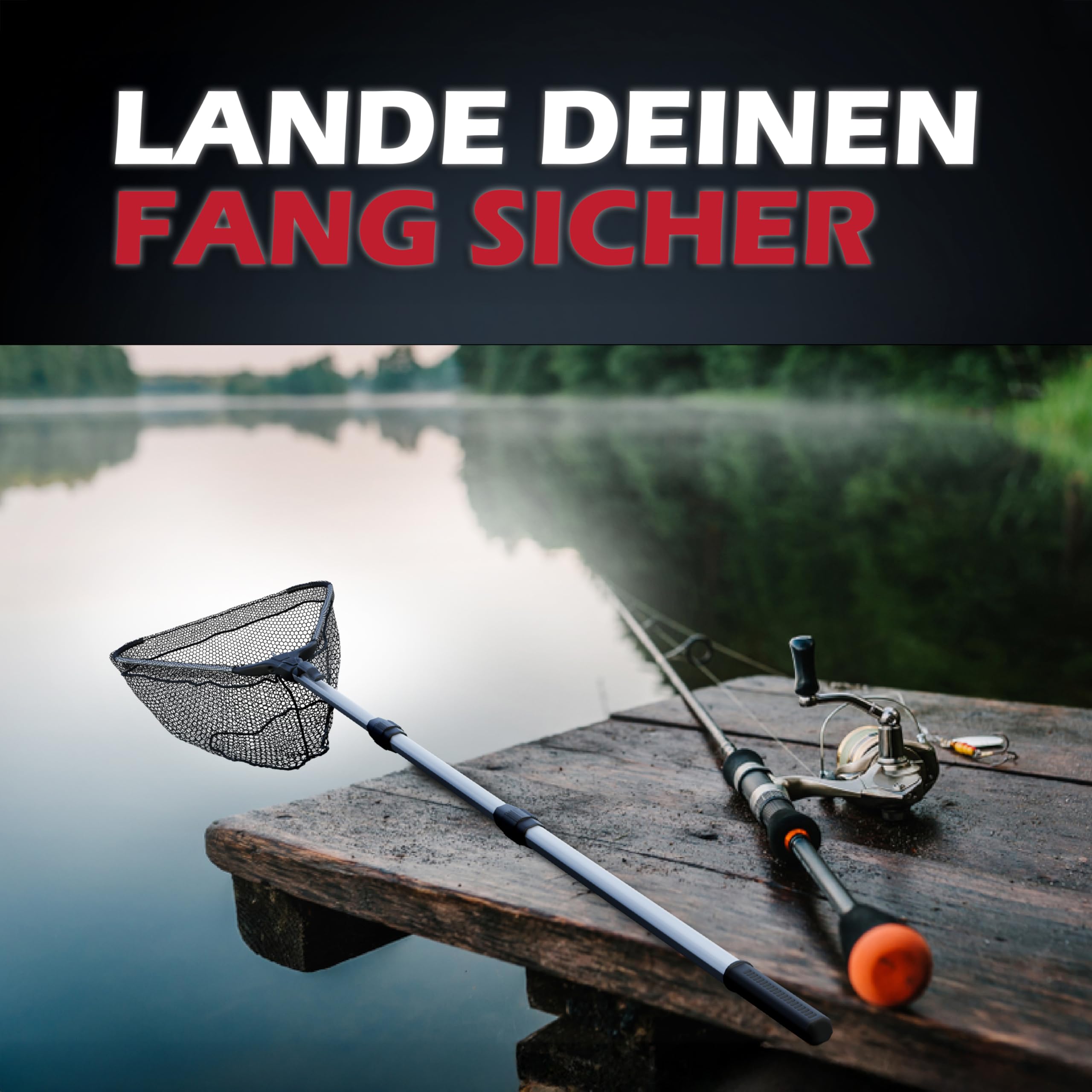 Paradox Fishing Red de pesca de goma, 2,1 m, telescópica, engomada, 2,1 m