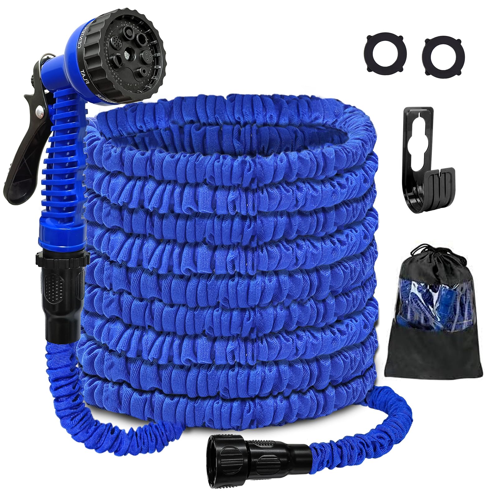 Expandable Garden Hose 15m 50ft, Flexible Expanding Hosepipe with 7 Function Spray Nozzle & 3/4" 1/2" Brass Fittings, Anti-Leakage Water Hose Pipe for Gardening, Patio, Car Washing (3X Stronger)