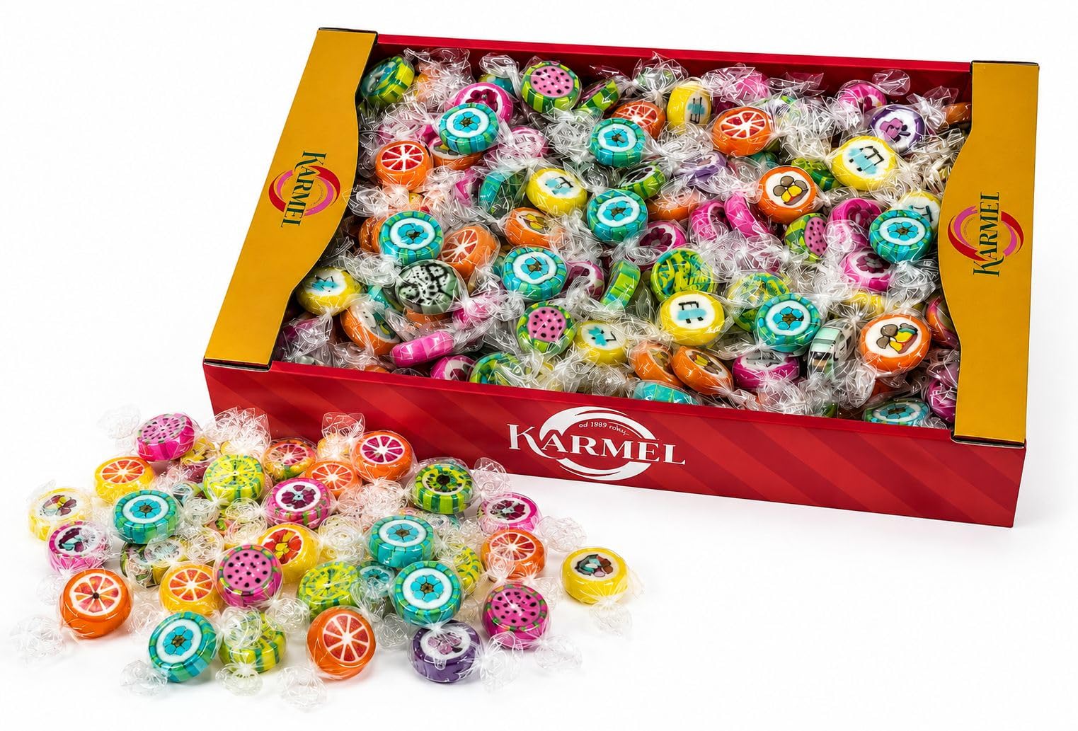 Bonbons fruités 1kg, bonbons durs aromatisés, fabriqués à la main dans des designs uniques, grande boîte de bonbons d'un petit producteur familial
