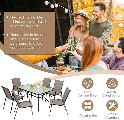 Miniatura 6 de Giantex Juego de 6 sillas de patio, sillas de comedor apilables para exteriores, con reposabrazos curvados y tela transpirable, sillas bistró con