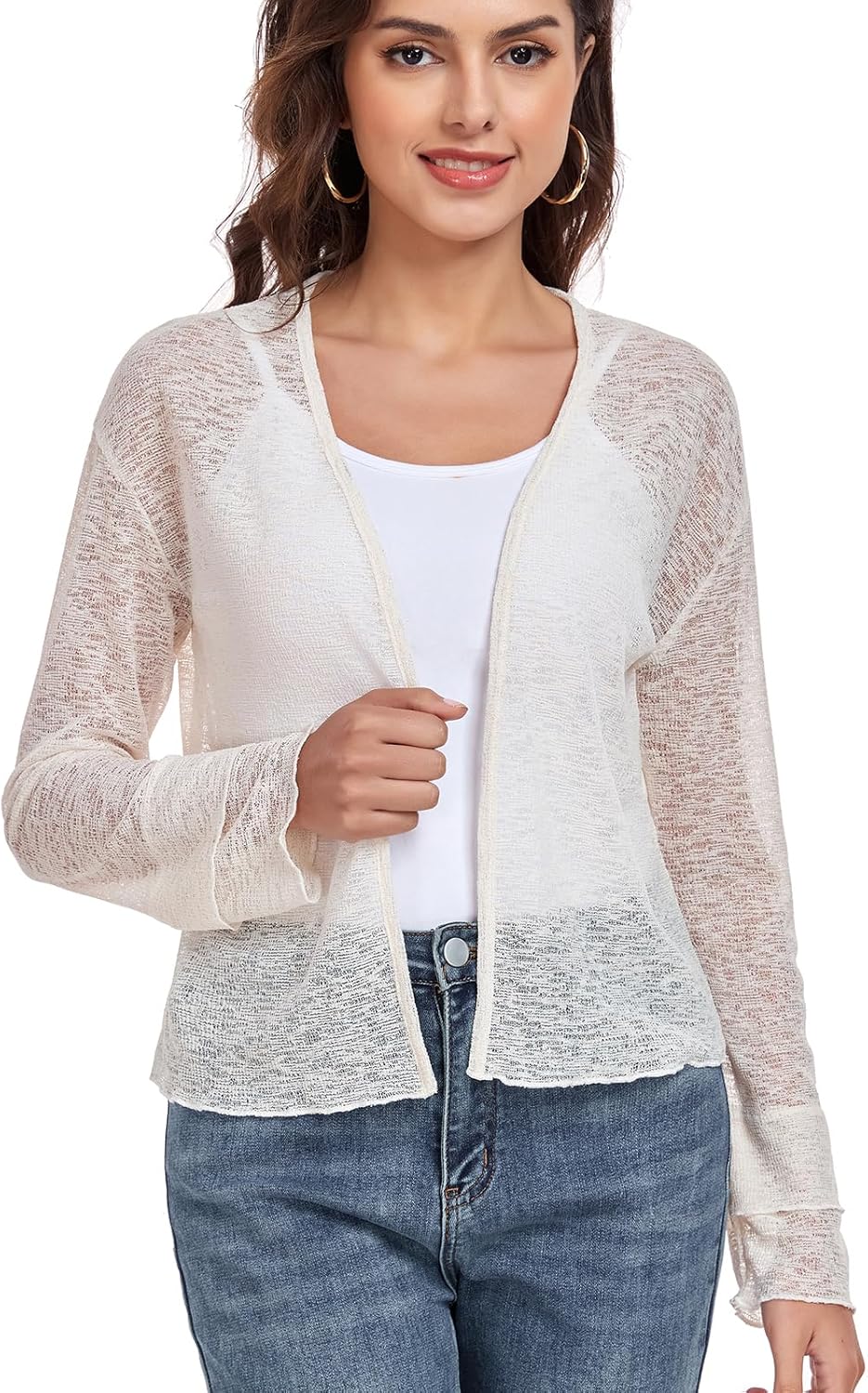 Womens Bolero Shrugs for Evening Dresses Elegant Cropped Shrug Long Sleeve Cardigan Lightweight Knit Cover Up - Image 5