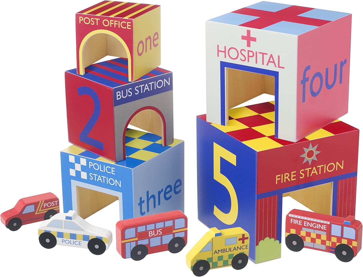 Emergency Services Stacking Cubes, Wooden Stacking Toys Nesting and