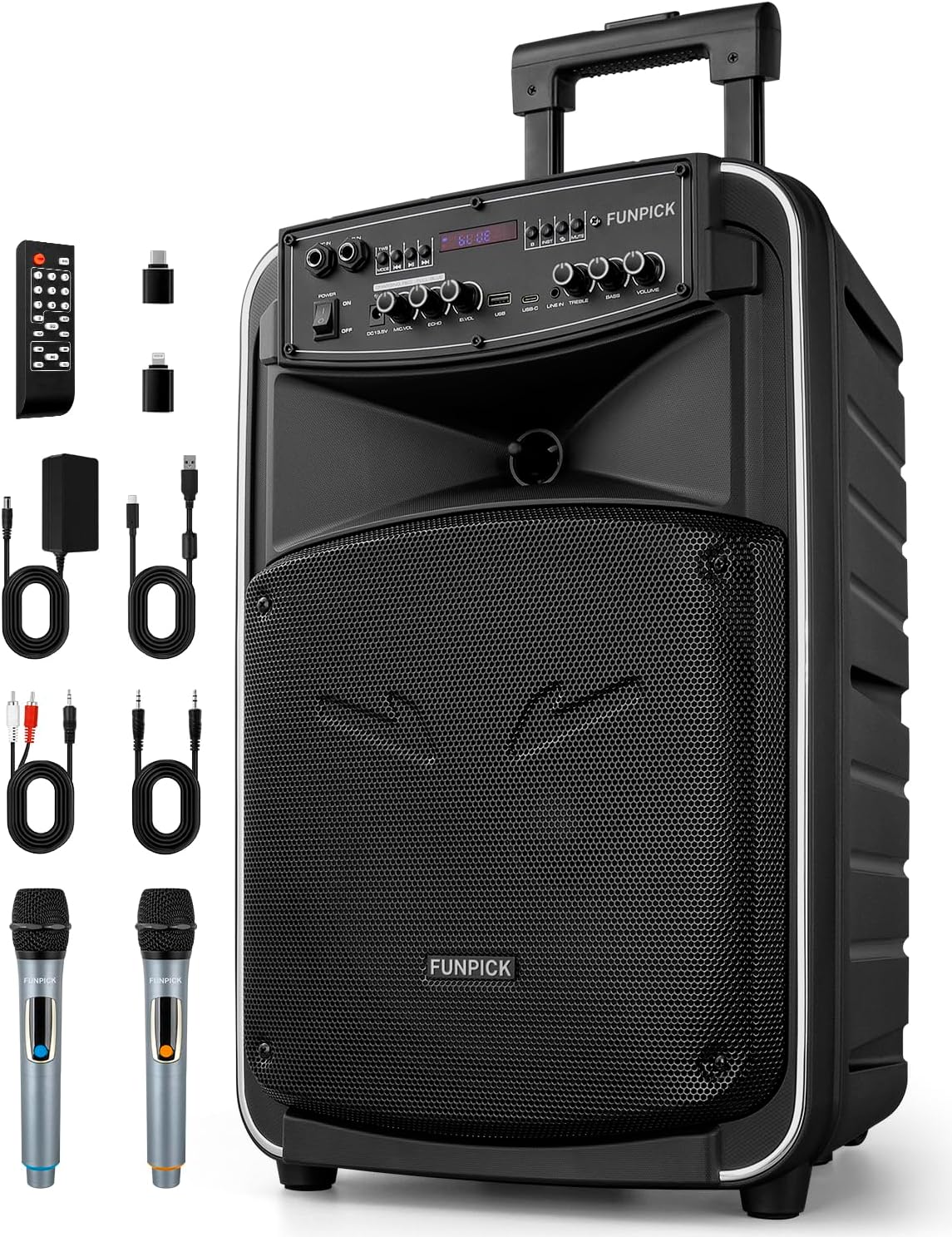 Portable PA Speaker System with Wireless Microphone, 12 inch woofer Bluetooth Rechargeable Karaoke Machine for Meetings, Outdoors, Classroom, FM/LINE in/TWS (12 INCH)