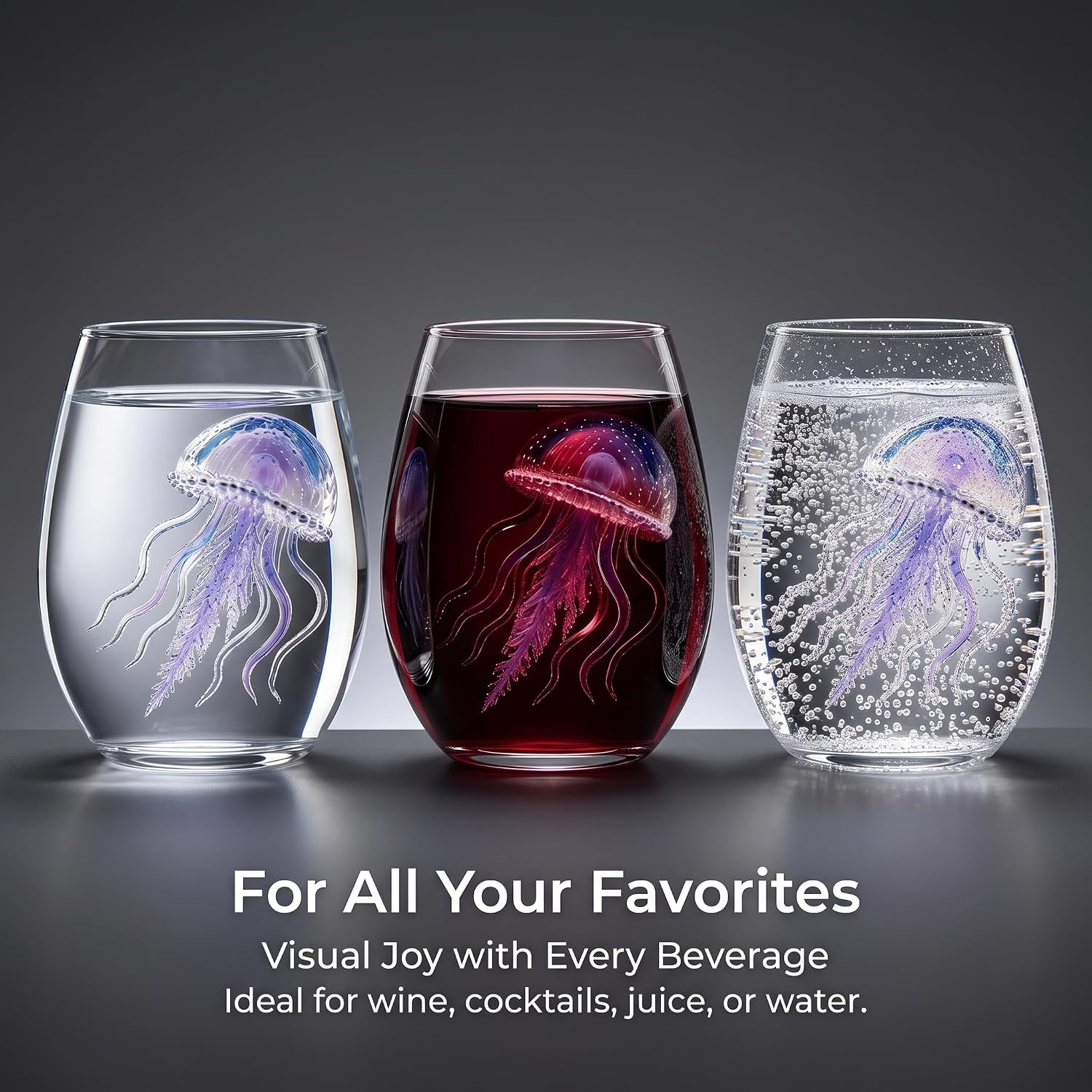 Jellyfish Glass Cup, Ocean Stemless Drinkware for Coastal Decor