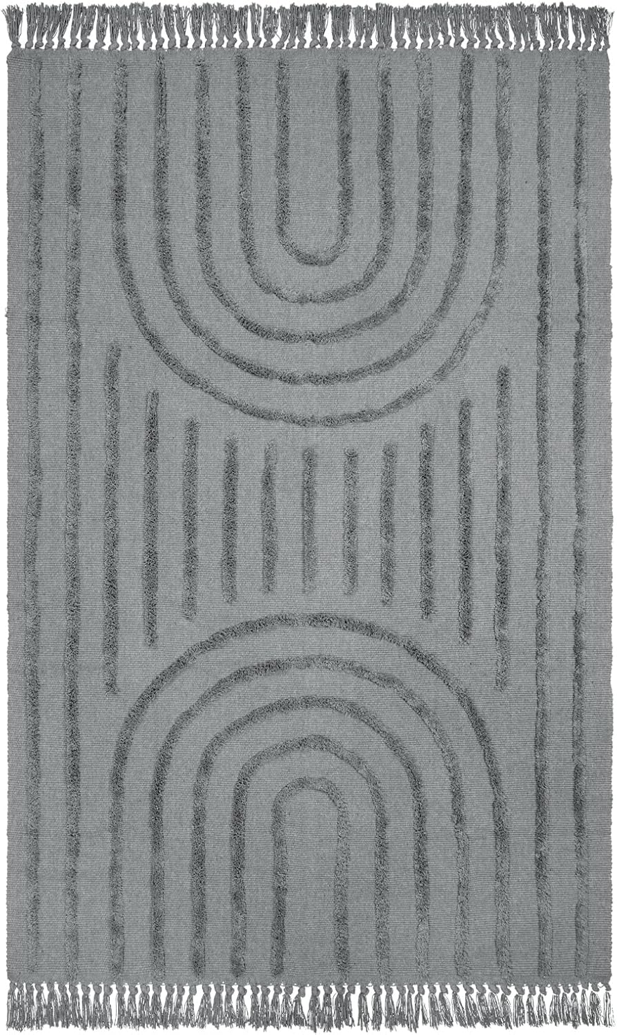 Lanffia Boho Rainbow Area Rug 4' x 6',Washable Cotton Living Room Rug, Woven Tufted Bedroom Rug with Tassels, Farmhouse Indoor Floor Carpet for Entryway Kitchen Porch Dorm, Grey