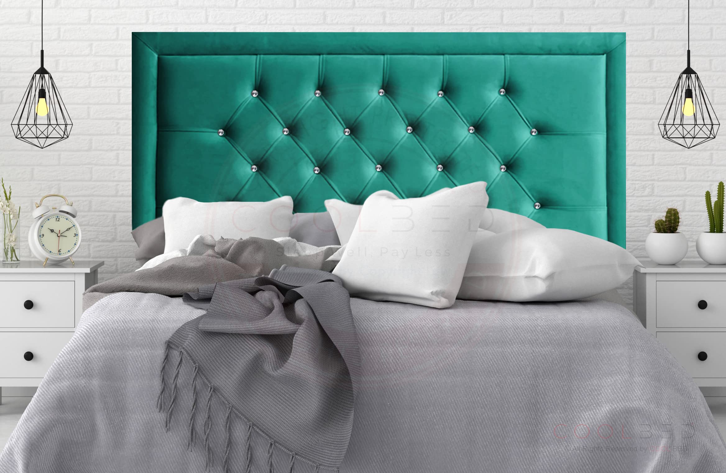 Miami Single Small Double King Size Divan Bed Headboard in Plush Velvet 20” Or 26” Height Lined Headboards For Beds Bedroom Furniture Decor (Mallard Plush, 4FT6 (Double) - 20" Height)