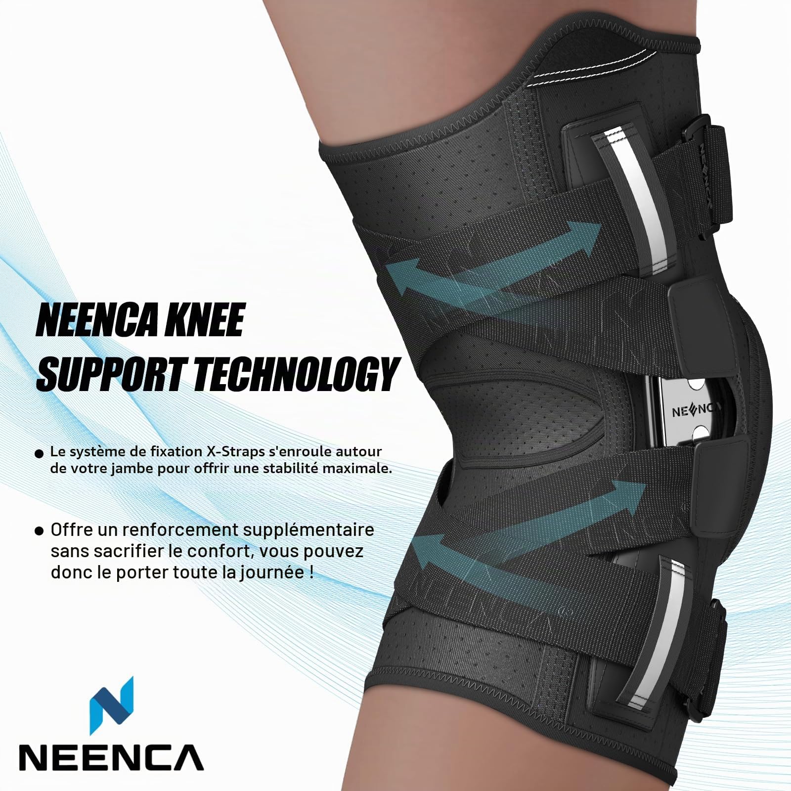 NEENCA Genouillère à charnière,Genouillère pour homme et femme - Genouillère ouverte pour douleurs au genou,gonflement,arthrite, soulagement des douleurs articulaires,ACL,PCL,MCL (Noir, M)