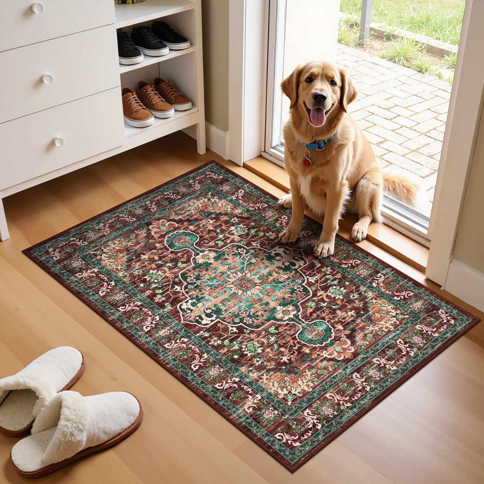 Tapis pour porte d'entrée ultra fin et antidérapant, tapis de cuisine lavable 61 x 91 cm