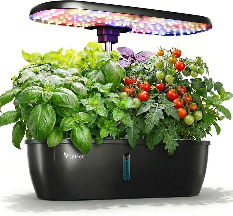 LETPOT Sistema de cultivo hidropónico, kit de jardín de hierbas para interiores de 12 cápsulas con luz de cultivo LED de 24 W, tanque de agua de 5,5 l y altura ajustable de 16 pulgadas, sistema de jardinería interior inteligente para cocina, hogar y regalo