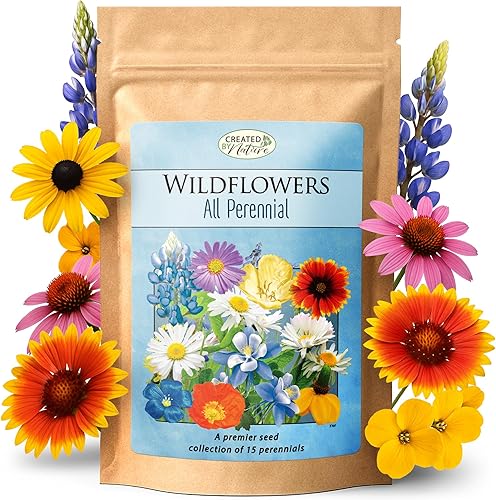 Created By Nature Todas las semillas de flores perennes, 15 variedades de flores, 49,000 semillas de flores silvestres