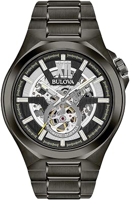 Bulova Men Analog Automatic Watch with Stainless Steel Strap 98A179, Black, Modern