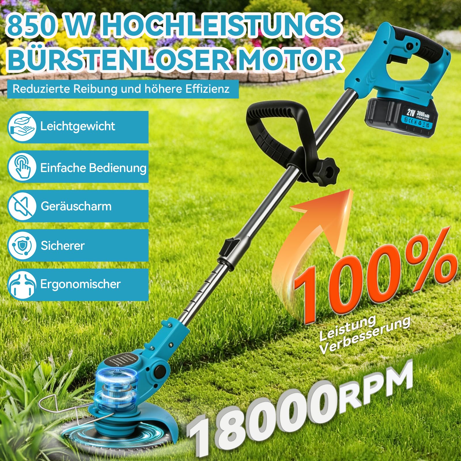 Warmfay 48V Akku-Rasentrimmer – 3-in-1 Mit 2 Akkus, 3 Klingentypen, Teleskopstiel & 90° Drehkopf Warmfay 48V Akku-Rasentrimmer – 3-in-1 Mit 2 Akkus, 3 Klingentypen, Teleskopstiel & 90° Drehkopf