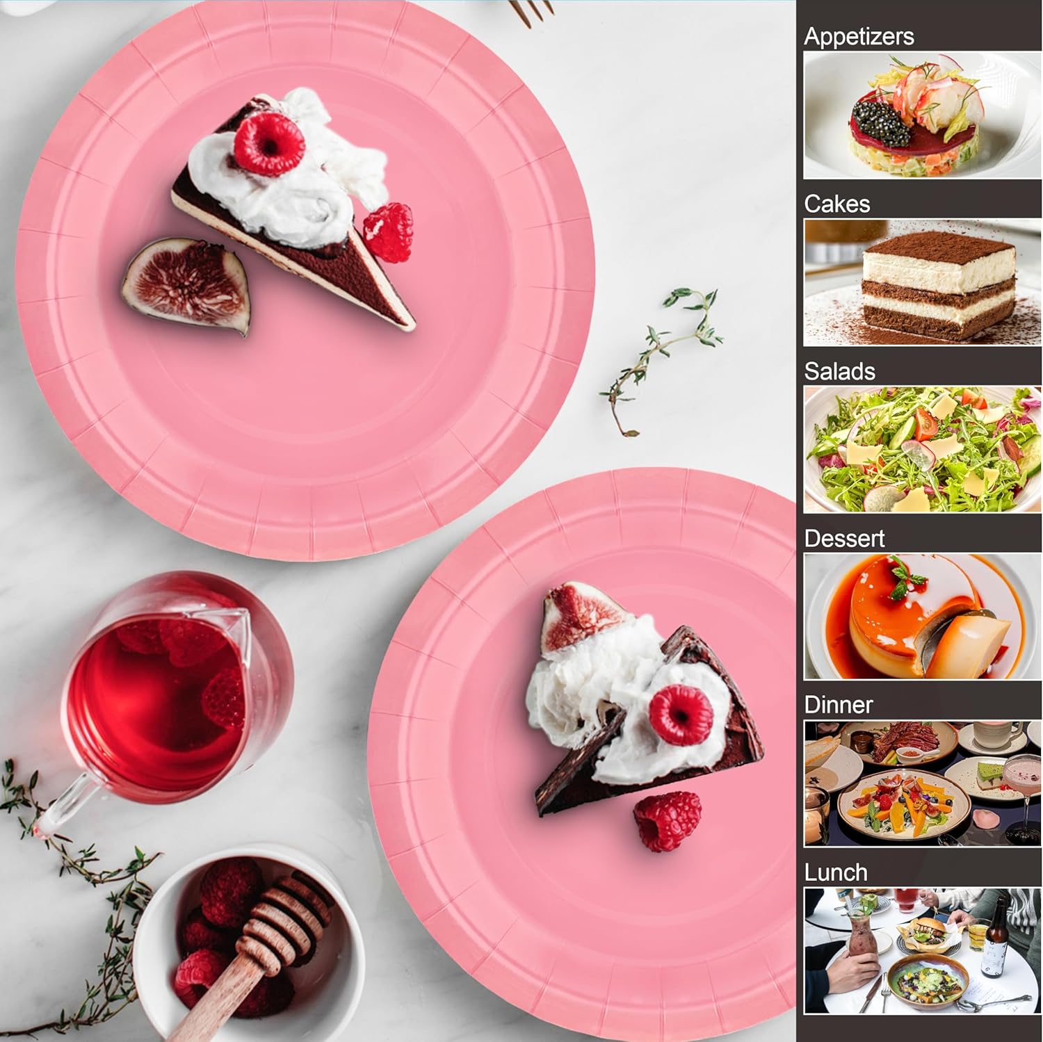 40Pcs Disposable Paper Plates Pink,Including 20pcs 9" and 20pcs 7" Plates,Strong and Sturdy Disposable Plates for Party, Dinner, Holiday, Picnic,Birthday Party, Dinner Table, Wedding - Image 6