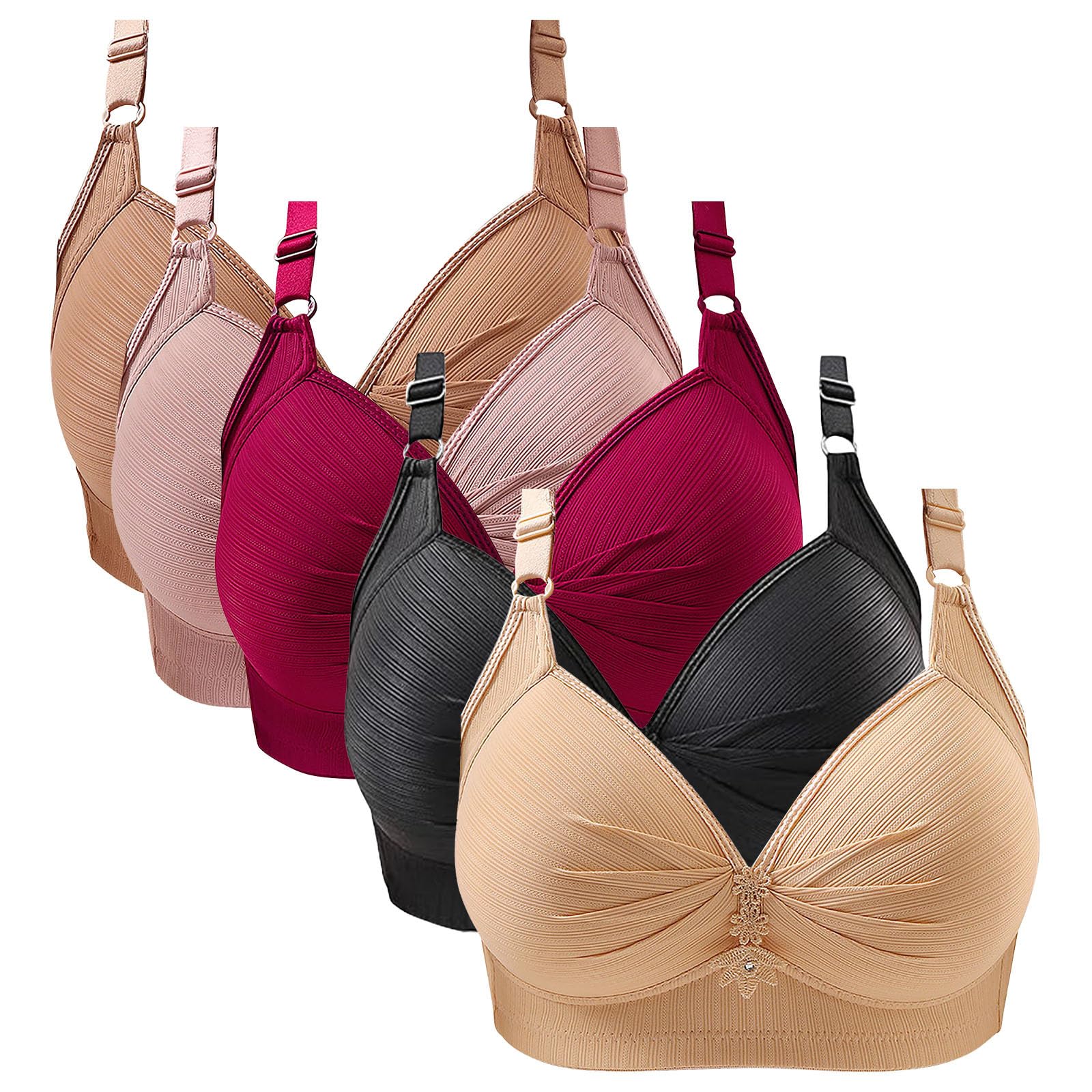 Generisch Reggiseno sexy da donna in pizzo con bottoni sul retro, coppe modellanti, tracolla regolabile, grande dimensione supporto completo senza cuciture
