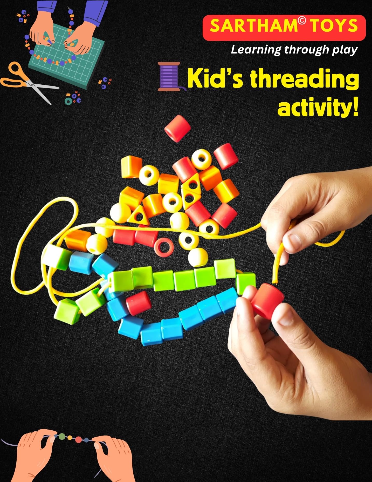 SARTHAM Counting Beads, Counting Toys for Kids, Age 3+ (Multicolour) (50 Beads) - Image 4 thumbnail