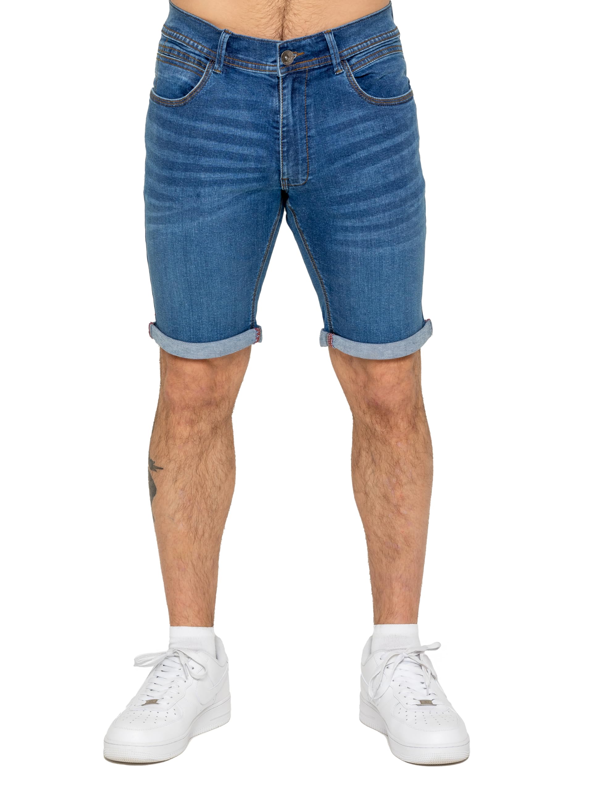 989Zé Enzo Men's Blue Stretch Denim Shorts Above Knee Roll Up Summer Half Pant Jeans Bottoms Ezs648 Shorts Msw 36