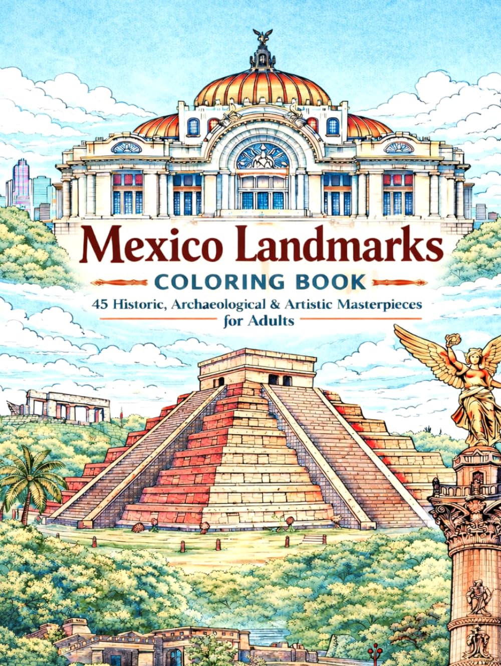 Mexico Landmarks Coloring Book: 45 Historic, Archaeological & Artistic Masterpieces for Adults