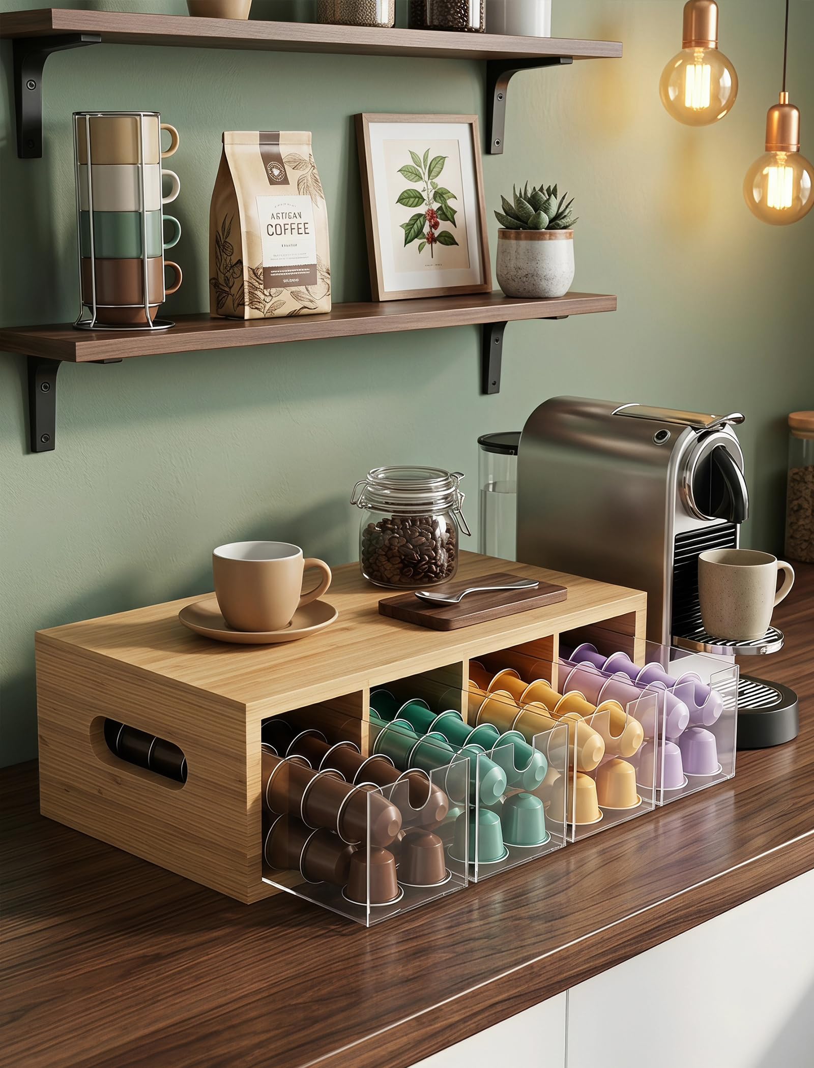NiHome Boîte à sachets de thé - Bois vernis bambou - 4 compartiments