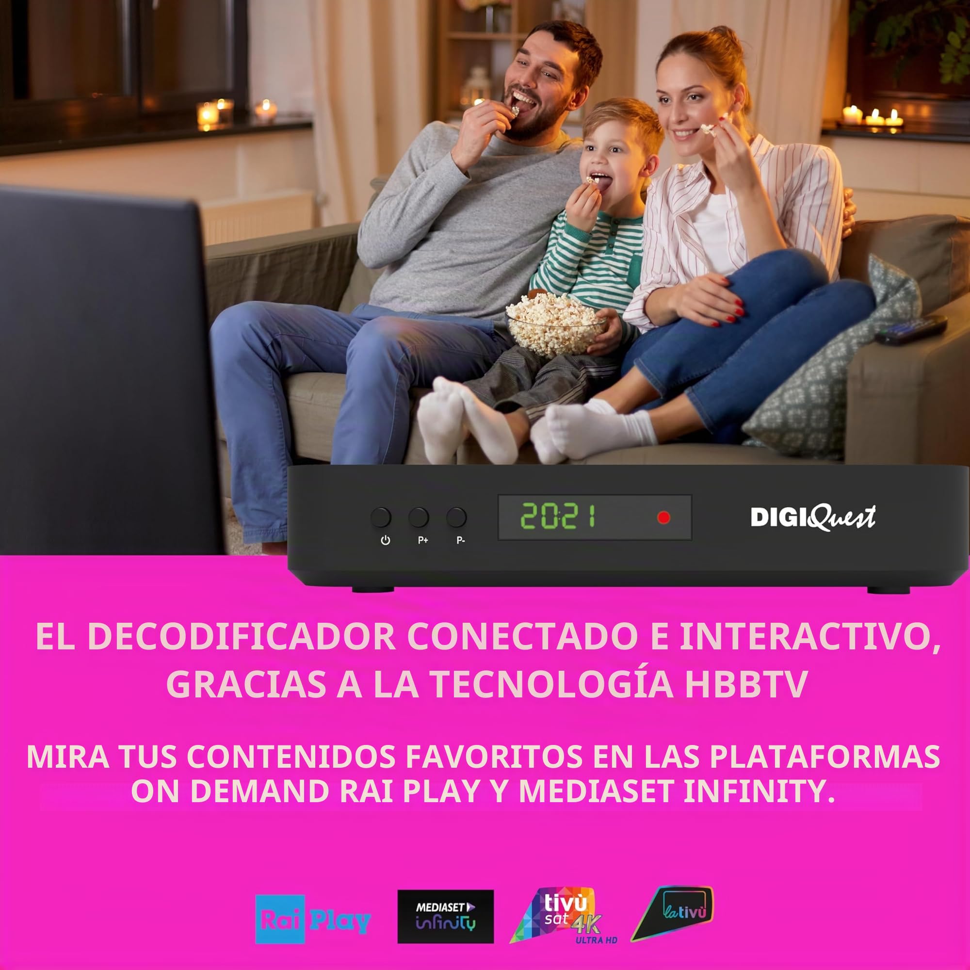 DIGIQUEST Decodificador tivùsat Combo 4K Q80 | Receptor satélite HEVC Main 10 HbbTV, Doble sintonizador | Función de grabación activable | Mediaplayer, Mando a Distancia 2 en 1 | Smartcard tivùsat