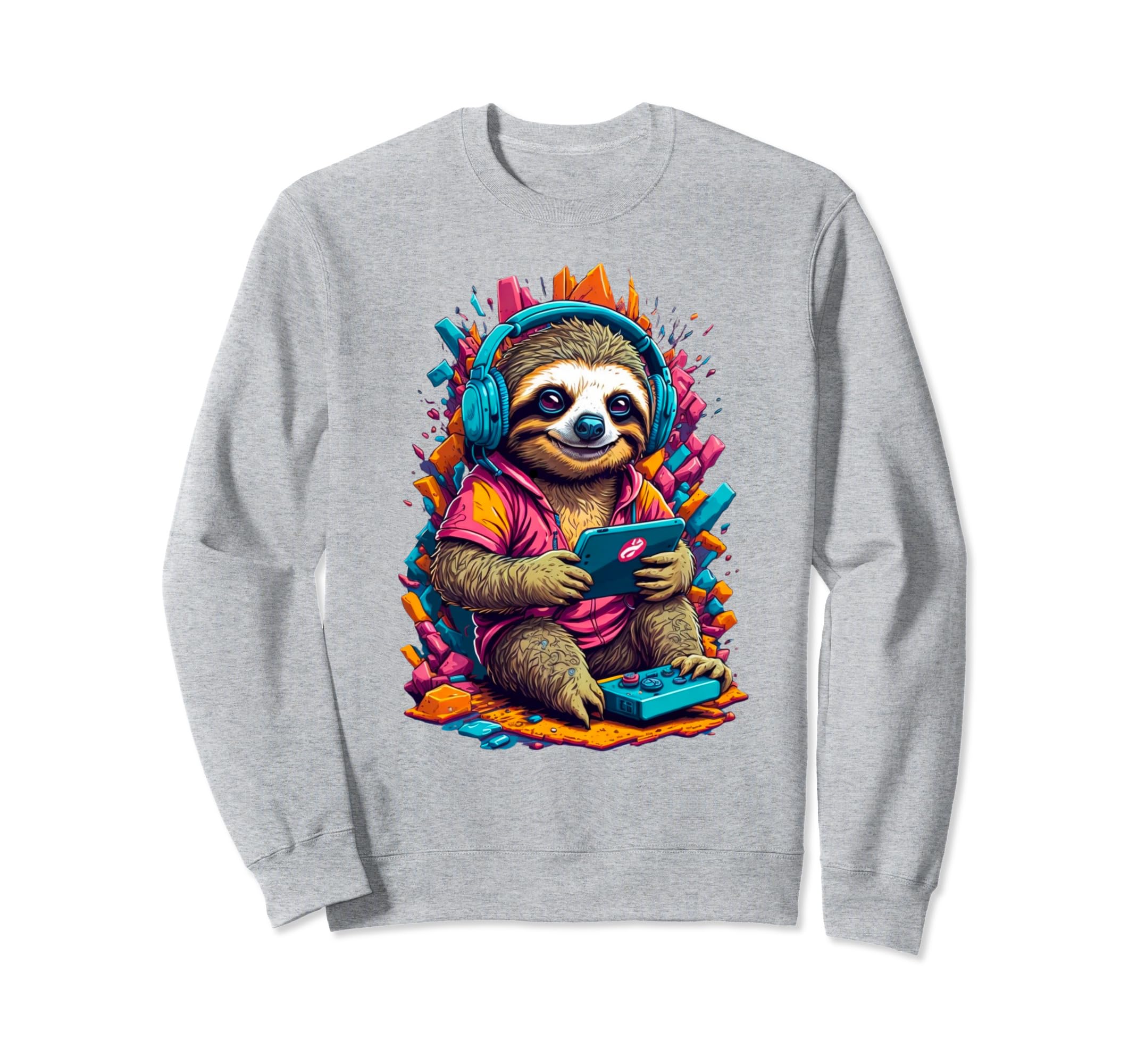 Slow and Steady Gamer: Sloth Wearing Headphones Controller Sweatshirt