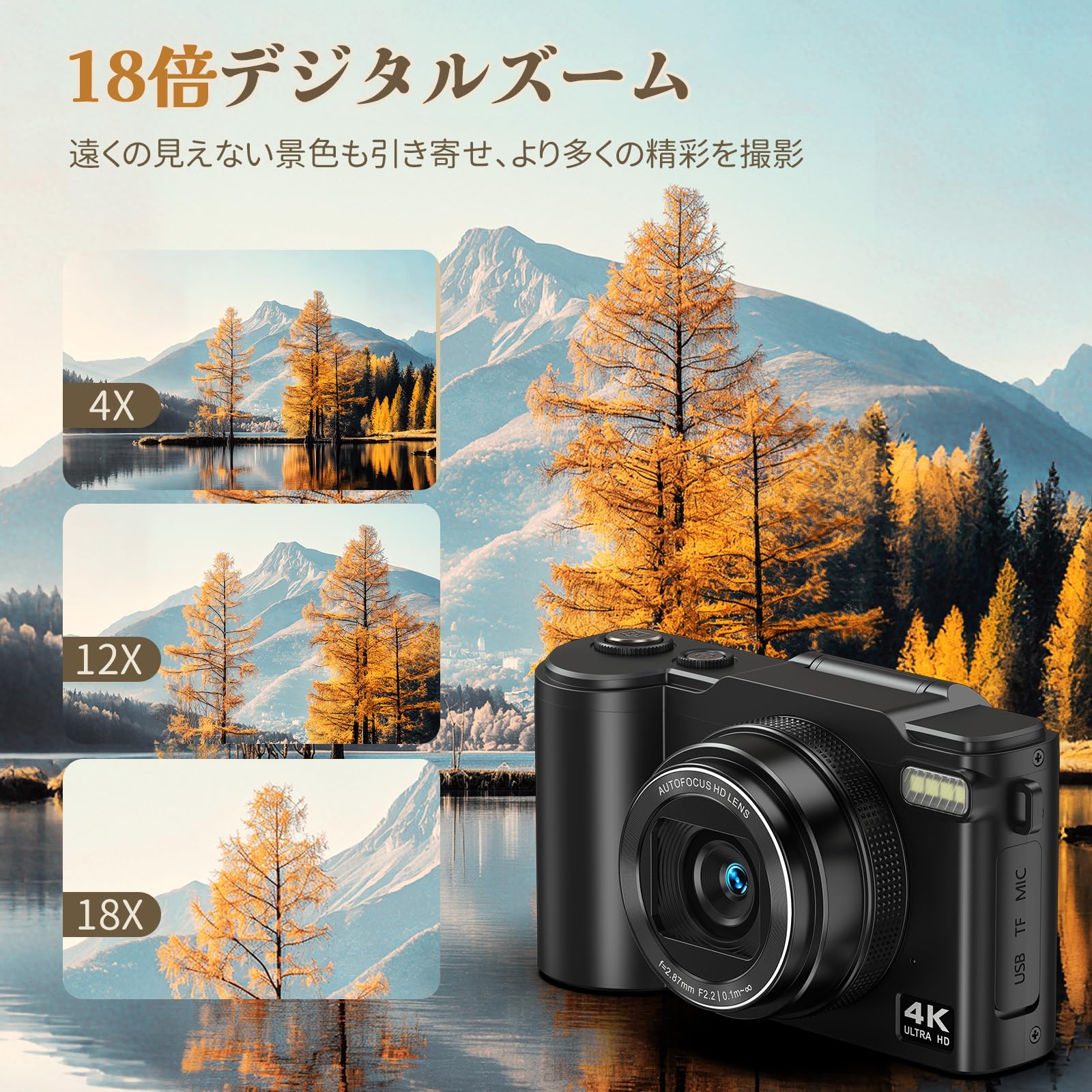 Amazon | 4K UHDデジタルカメラ、6400万画素 コンパクトポケットカメラ