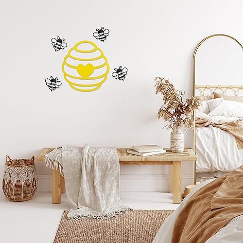 Miniatura 6 de Ajqiomh 5 piezas de arte de pared de abeja de metal, decoración de peine de miel, decoración de metal de abeja de abeja, arte de pared de metal para