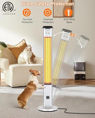 Miniatura 5 de Calentador eléctrico para exteriores para patio, calentador de espacio grande de 48.5 pulgadas con IP65 impermeable, 1500 W, 3 modos de calefacción,