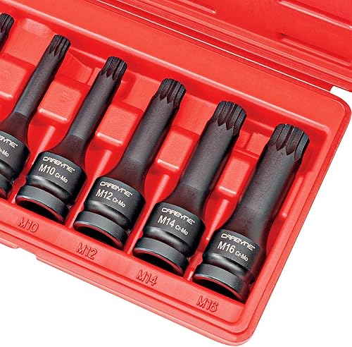 Miniatura 6 de CARBYNE XZN - Juego de llaves de vaso de impacto de triple cuadrado, 8 piezas, 12 puntos, acero al cromo molibdeno (Cr-Mo) | Métrico M5 a M16 |