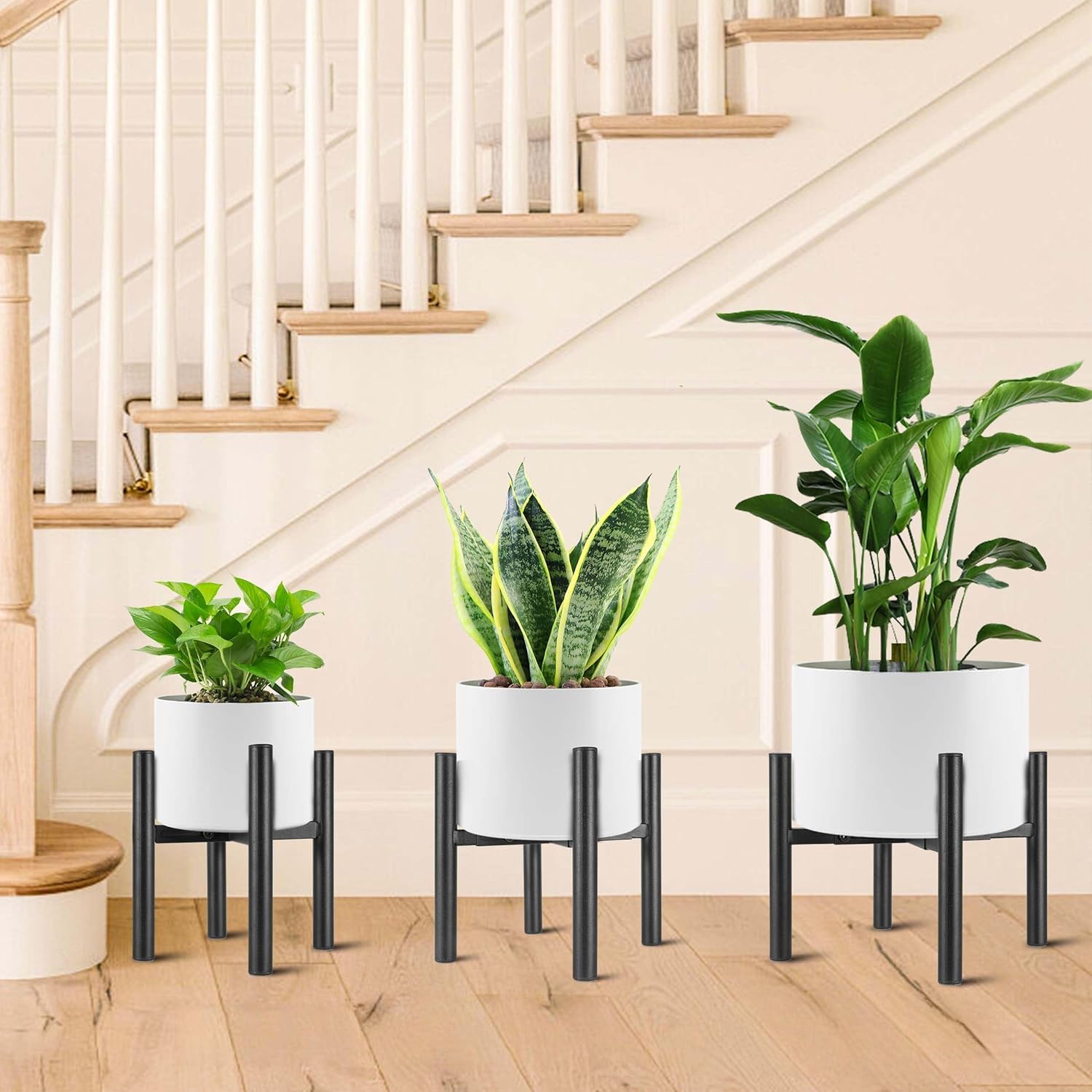 NSYOOMH 2PCS Adjustable Metal Plant Stand Black, Fits 6 -10 Inch Heavy Duty Flower Pots Holder - Floor Single Plant Stands Indoor Outdoor for Corner Planter Outside Potted Plants (Pot Not Included)