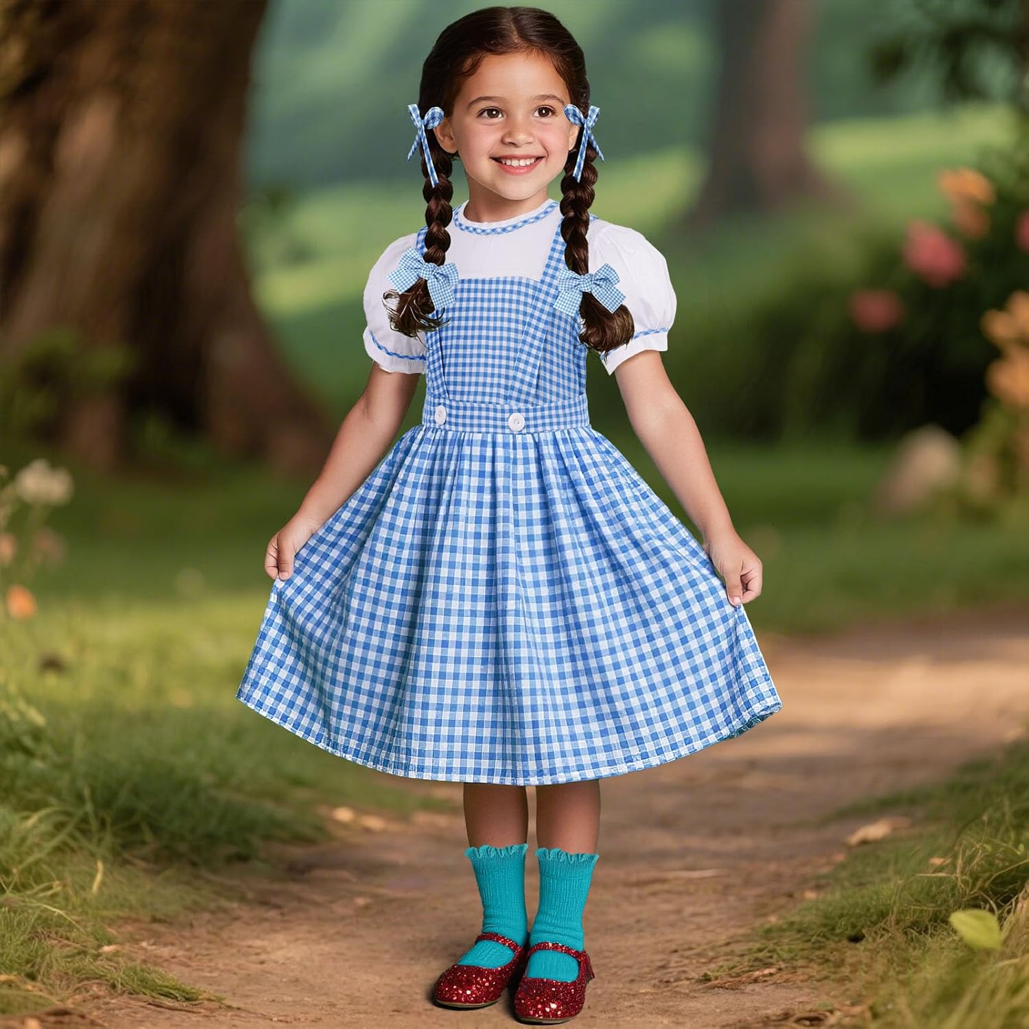 G.C Girls Blue Plaid Costume Kids Book Storybook Character Dress Up Outfits Halloween Cosplay Role Play Birthday Gifts - Image 2