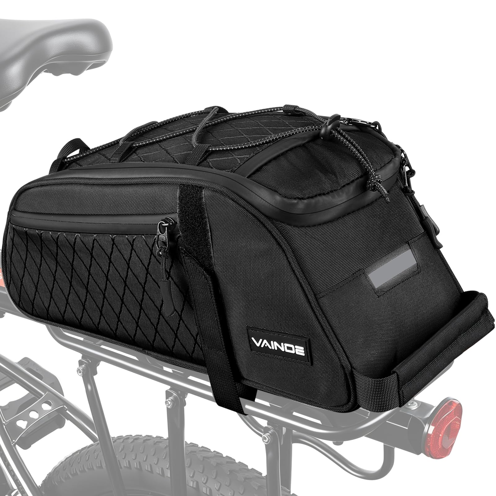 VAINDE 3-in-1 Fahrradtaschen für Gepäckträger 10L,wasserfest & reflektierend,Fahrradtasche Gepäckträger, Gepäckträgertasche mit Tragegriff und Schultergurt (Schwarz, 10L)