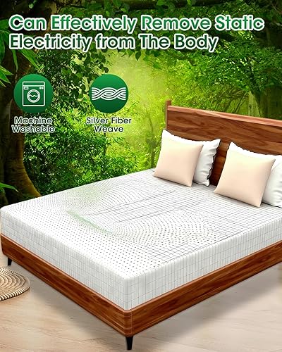 Miniatura 6 de Grounding Sábanas tamaño King, 90% algodón orgánico + 10% fibra plateada pura, sábanas bajeras para mejorar el sueño con cable de tierra, máscara de