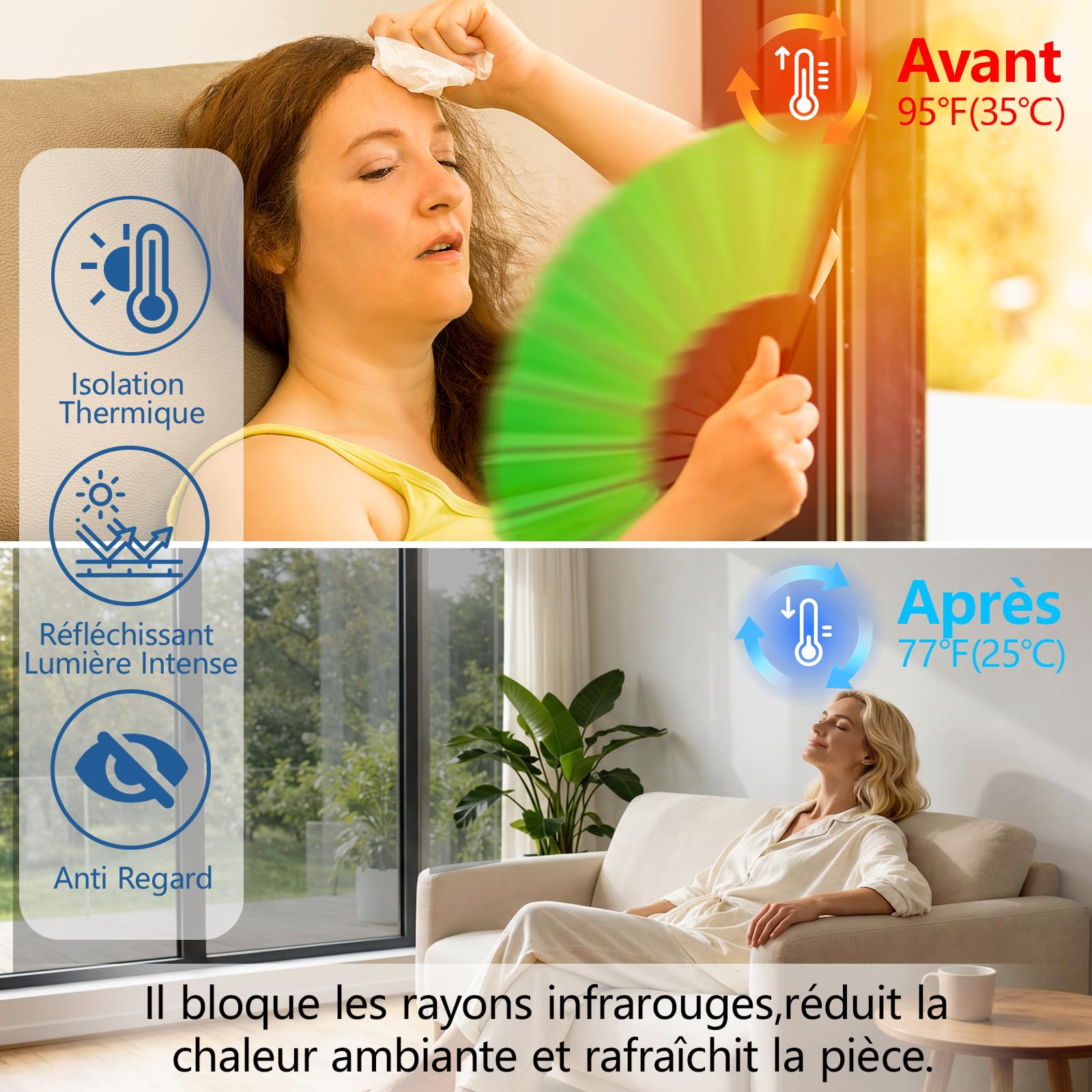 Film Fenetre Anti Regard Anti Chaleur 44.5x200cm sans Colle Occultant Fenêtre Bon Effet Miroir Anti UV Protection Vie Privée Salon Chambre