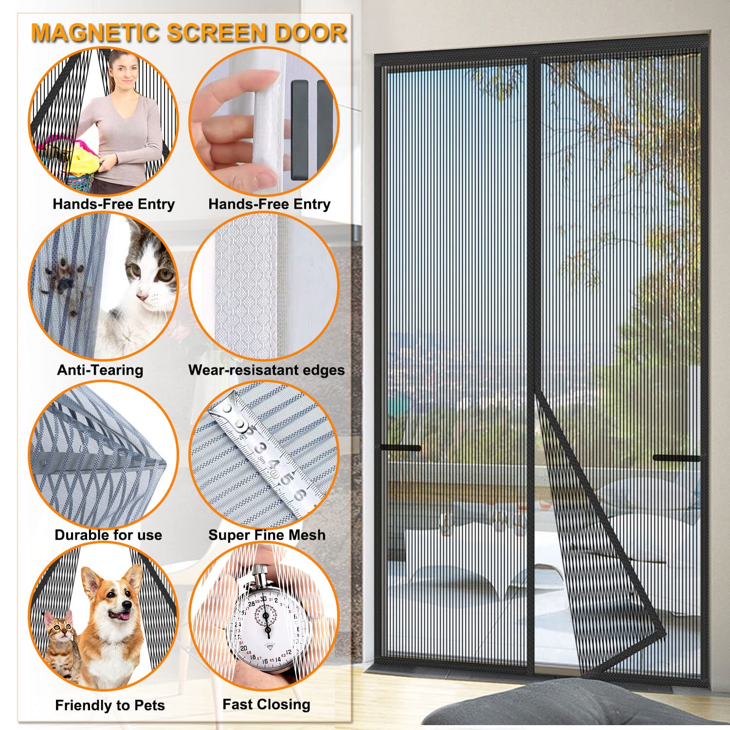 Risareyi Magnetic Screen Door Fit Door Opening Size 36