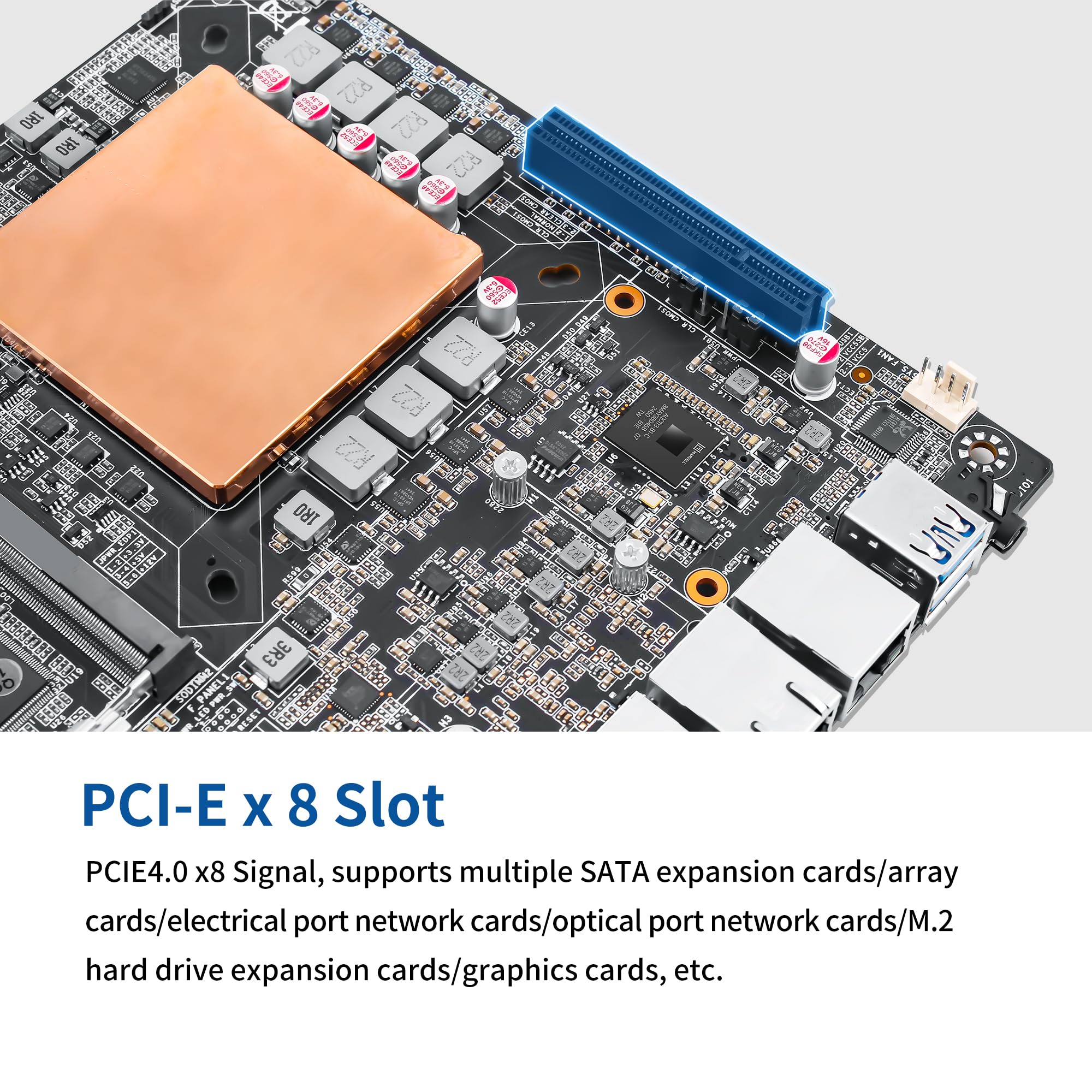 SJRC 12 Bay NAS Motherboard Mini ITX, Core Ultra 5-125H Mainboard with 4x 10GbE 5GbE 2.5GbE LAN, PCIe x8 Slot, USB4 40Gbps, vPro, DDR5 BareBone, 3x 4-SATA Cables