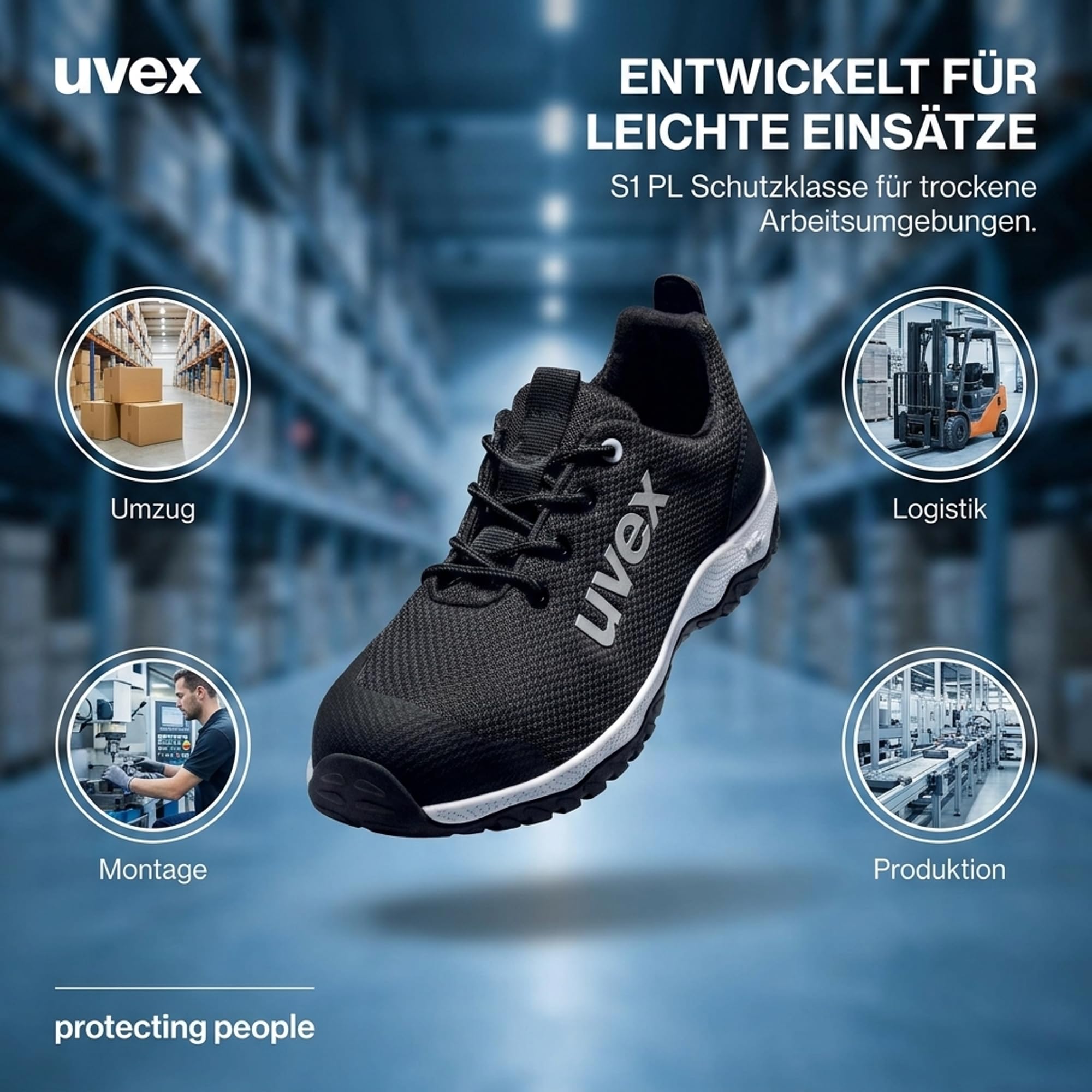 Uvex coreguard Sicherheitsschuhe S1 PL Herren Halbschuh Stahlkappe Sneaker