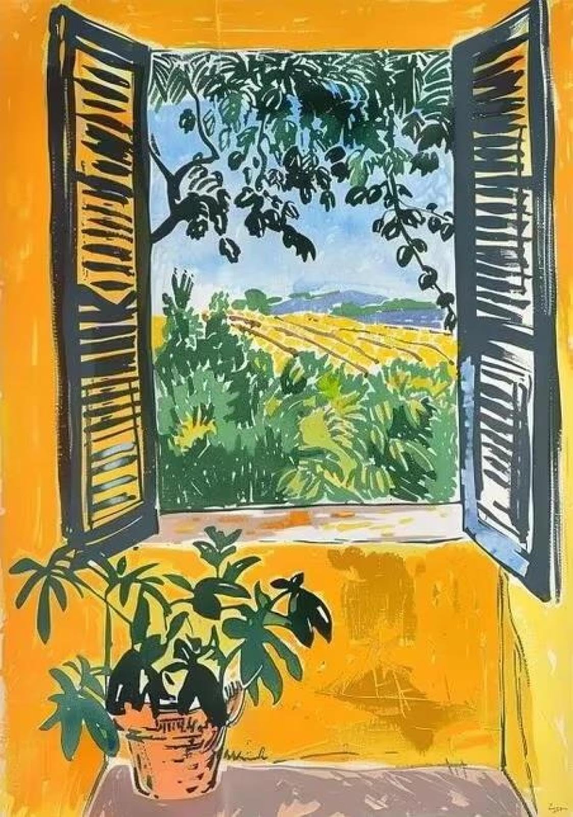 SHINERING Natural Scenery Beyond The Window Bohemian Colourful Open Window Canvas Painting Poster Prints Wall Art Picture Home Decor A7 40X50Cm Unframed