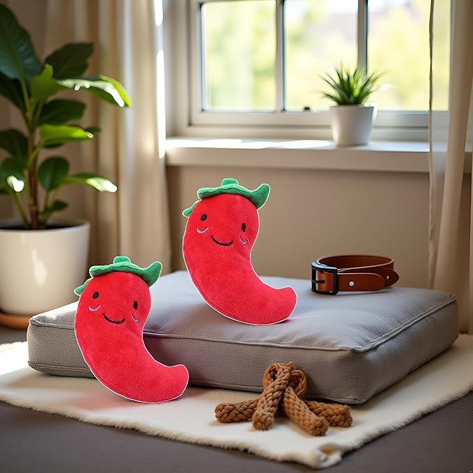 Juguetes para Perros 2 Piezas Chili, Berenjena y Maíz con Chirriador miniatura 2