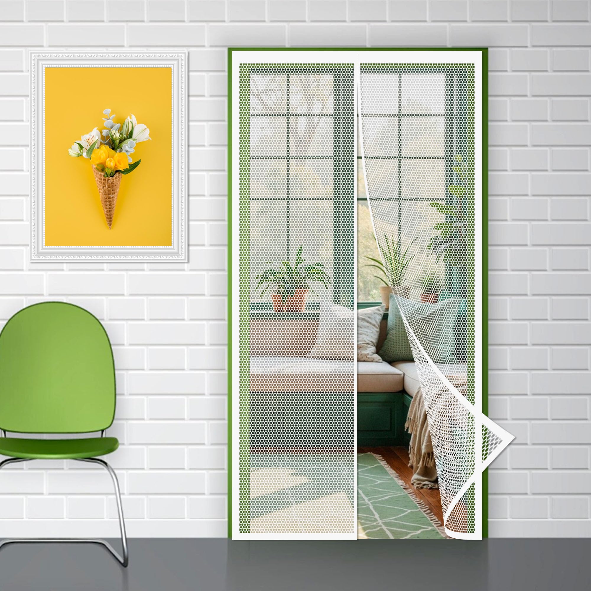Moustiquaire magnétique blanche pour porte de balcon rideau de maille 242x228 cm